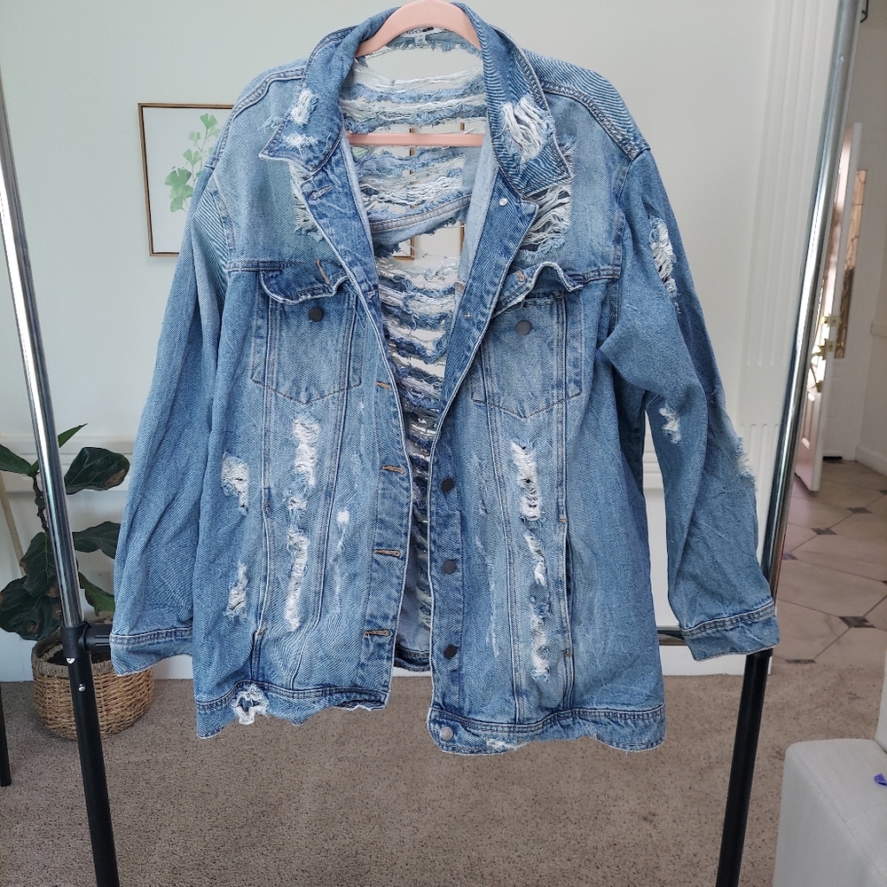 Distressed jean jacket